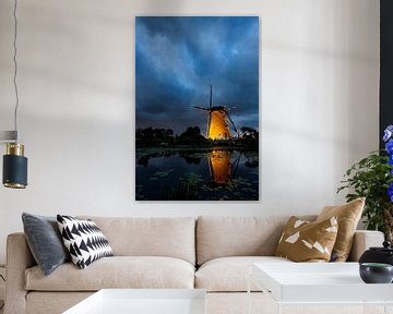 Beleuchtete Windmühle in Kinderdijk von Halma Fotografie