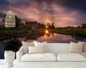 Zaanse Schans Reflections with sunset by Albert Dros