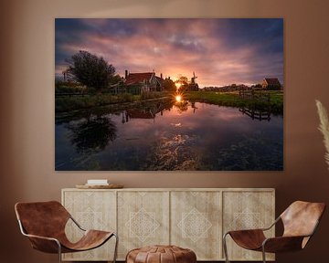 Zaanse Schans Reflections with sunset by Albert Dros