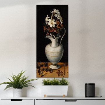 Narcissen, maagdenpalm en viooltjes in een kan, Ludger tom Ring der Jüngere