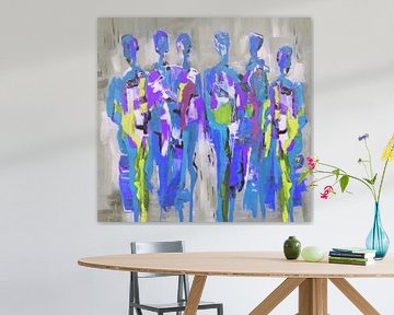Blue People of Color | Blauw Schilderij met Figuren