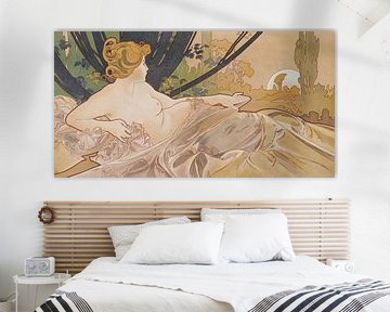 Peinture d'aube Dame couchée La Belle au bois dormant I - Art Nouveau Peinture Mucha Art Nouveau