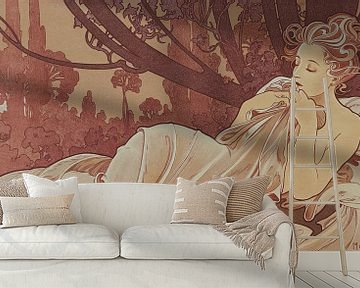 Dämmerungsmalerei Liegende Dame Dornröschen I - Jugendstil Malerei Mucha