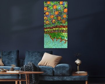 Flying Lighted Squares over Landscape 