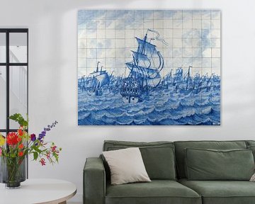 Tegeltableau met 's Lands schip Rotterdam en de haringvloot