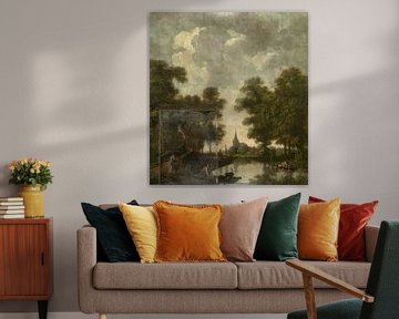 Behangselschildering met een Hollands landschap met rivier, Jurriaan Andriessen