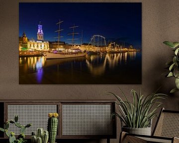 Stadsfront van de Hanzestad Kampen aan de IJssel in de avond van Sjoerd van der Wal Fotografie