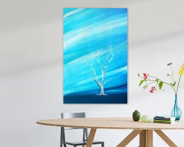 Blauer Hintergrund des großen weißen blattlosen Baums von Jan Brons
