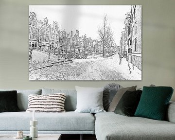 Pentekening van besneeuwd Amsterdam in de winter in Nederland van Eye on You