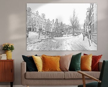 Pentekening van besneeuwd Amsterdam in de winter in Nederland van Eye on You