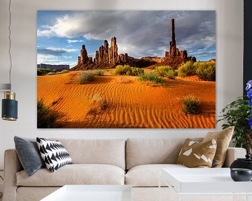 Totem pole in Monument Valley during sunrise - America by Michael Bollen