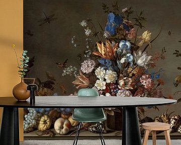 Stilleven met mand met fruit, een vaas met bloemen en schelpen, Balthasar van der Ast (gezien bij vt