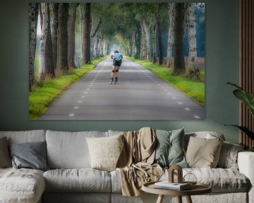 Skeeler op een landweg tussen de bomen by Harrie Muis