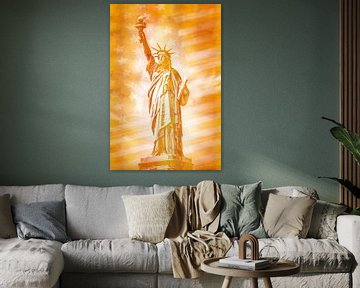 NEW YORK CITY vrijheidsbeeld met vlag | goud van Melanie Viola