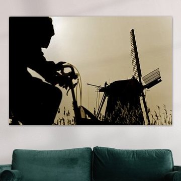 Radfahrer und Holländische Mühle von Robert van Willigenburg