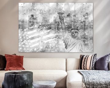 Grafische Kunst MANHATTAN Collage | zilver van Melanie Viola