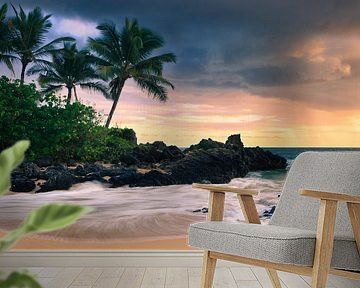 Zonsondergang Secret Beach, Maui, Hawaii van Henk Meijer Photography