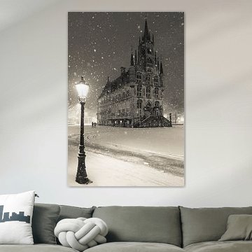 Das Rathaus von Gouda im Schnee