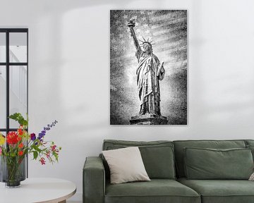 NEW YORK CITY vrijheidsbeeld met vlag | zilver van Melanie Viola