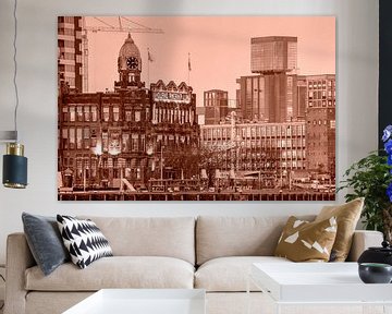 Hotel New York en de graansilo van Katendrecht - monochroom van Frans Blok