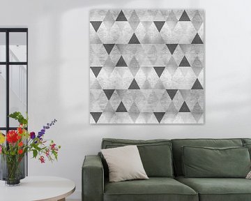 GRAFISCH PATROON Mousserende driehoeken | zilver van Melanie Viola