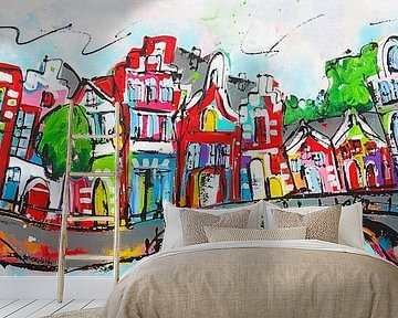 Kleurrijke grachtengordel Amsterdam | Panorama van Vrolijk Schilderij