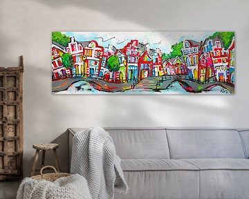 Bunter Amsterdamer Kanäle | Panorama von Vrolijk Schilderij