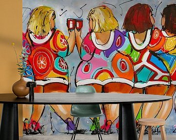 5 Cheering Thick Ladies by Vrolijk Schilderij