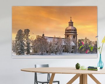 Kerk tijdens de zonsondergang in Zweden van Hamperium Photography