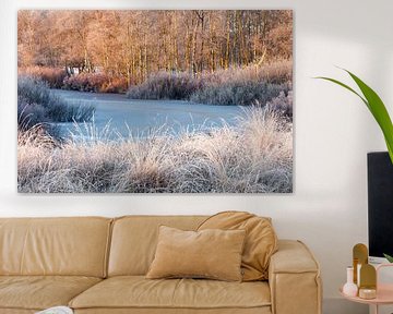 Frozen lake with berch and white grass by Karla Leeftink