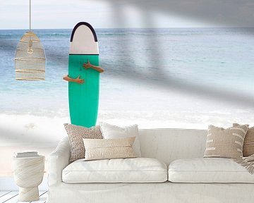 Surfer on white beach by Vivian Raaijmaakers