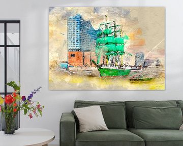 Hamburg Elbphilharmonie mit dem Segelschiff Alexander von Humboldt von Peter Roder