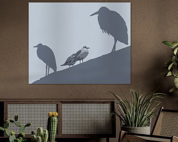 Meeuw en reiger abstract van Awesome Wonder