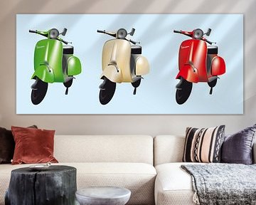 Three vintage Vespa scooters in the colors of the Italian flag sur iPics Photography