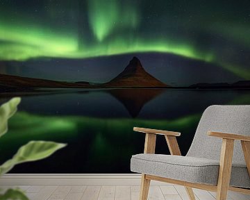 Northern lights panorama at Kirkjufell 1 by Sven Broeckx