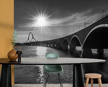 Waalbrug De Oversteek bij Nijmegen in zwart wit