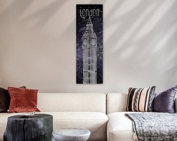 Grafische Kunst LONDEN de Big Ben| ultra violet & zilver  van Melanie Viola