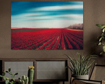 Field of red tulips van Dirk Wüstenhagen