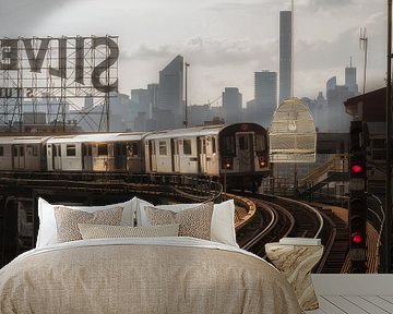 Train No.7 In Queens With The Manhattan Skyline van Nico Geerlings