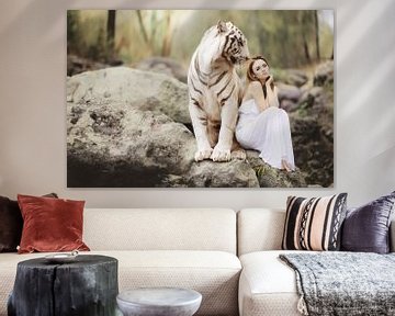White Tiger with pretty woman by Sarah Richter