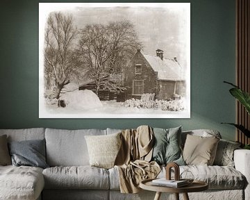 Oud huisje in de sneeuw van Corinne Welp