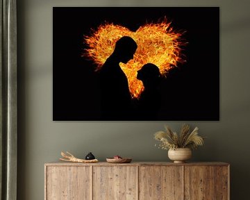 Man en vrouw voor een hart van vuur van Atelier Liesjes