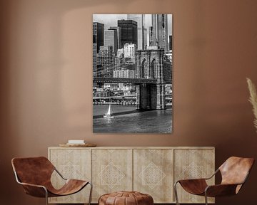 NEW YORK CITY Brooklyn Bridge & Lower Manhattan | monochrom von Melanie Viola