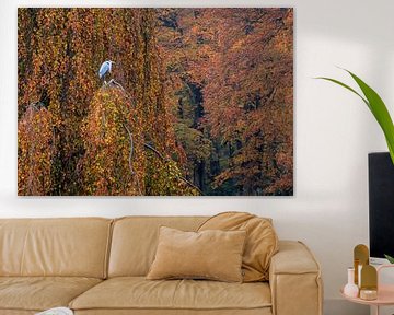 Heron with autumn colours by Carla van Zomeren