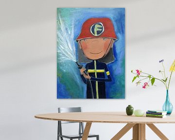 Brandweerman - Schilderij voor Kinderen van Atelier BuntePunkt