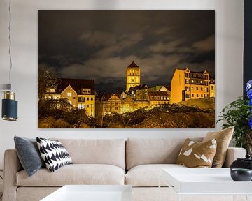 View to the city Rostock at night by Rico Ködder