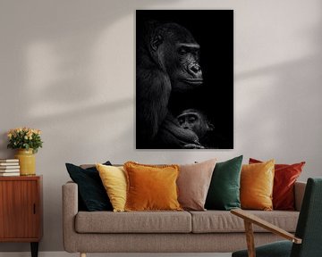 Gorilla vrouw met jong van Ron Meijer Photo-Art