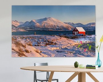 Winterlandschap met boothuis in Noorwegen van Adelheid Smitt