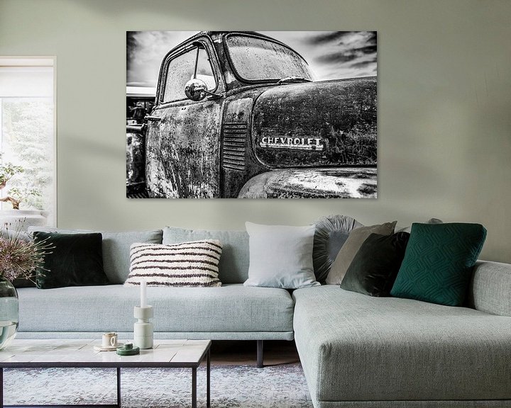 Sfeerimpressie: Chevrolet pickup detail in zwartwit van autofotografie nederland
