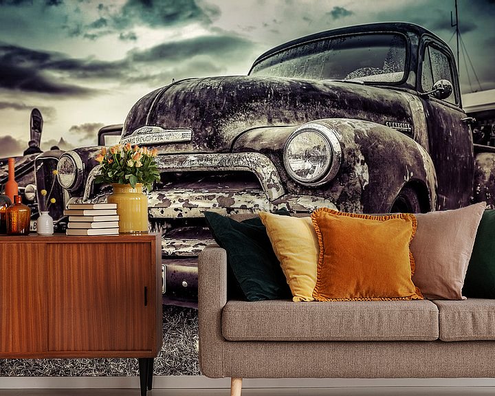 Sfeerimpressie behang: Chevrolet pick-up vintage en roestig van autofotografie nederland